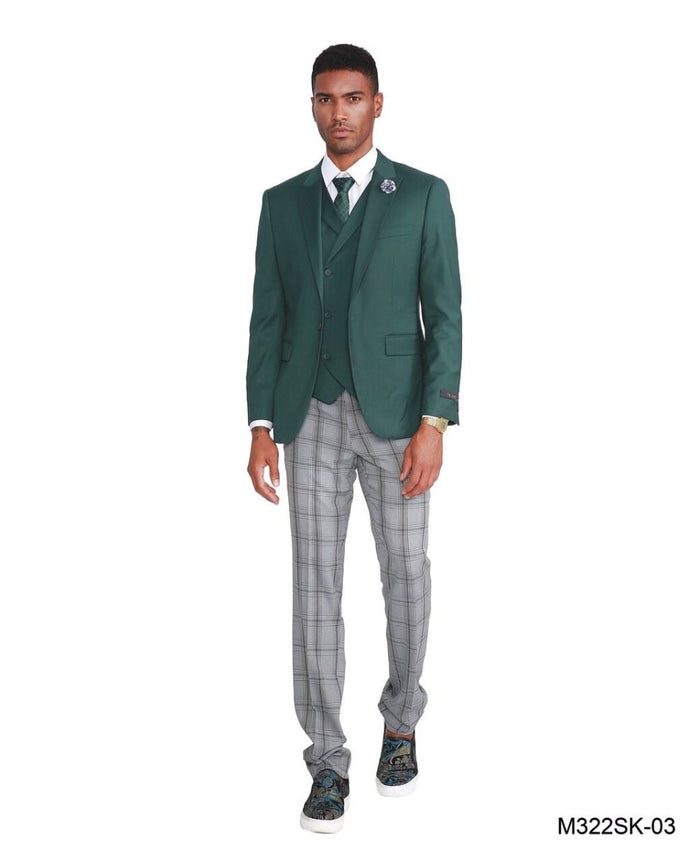Vest & Jacket Tazio Men's Fit 3 Piece Plaid Suit Pants Vest & Jacket