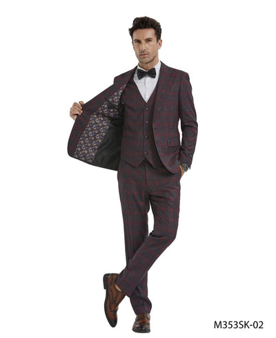 Tazio Men's Fit 3 Piece Plaid Suit Bold Patterned Look 3 M353SK  - from alligatorwarehouse.com