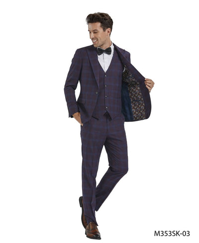 Tazio Men's Fit 3 Piece Plaid Suit Bold Patterned Look 4 M353SK  - from alligatorwarehouse.com