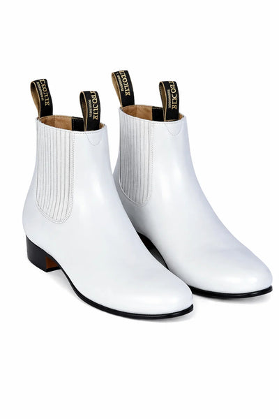 Men’s Genuine Deer Leather Western Boots – White