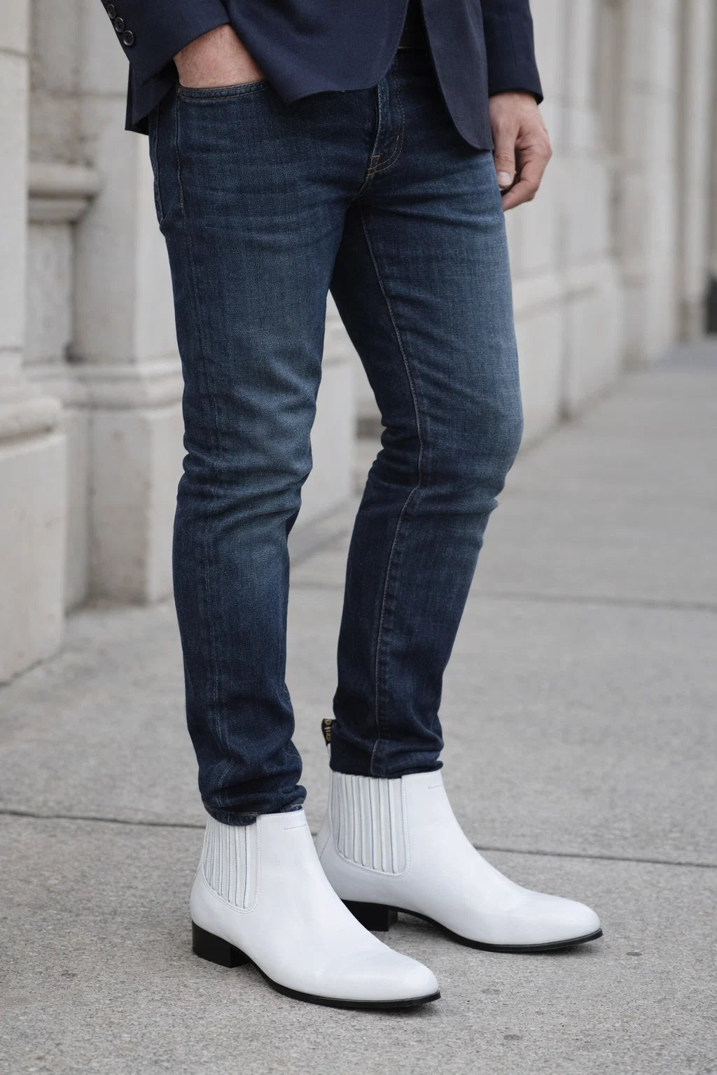 Men’s Genuine Deer Leather Western Boots – White