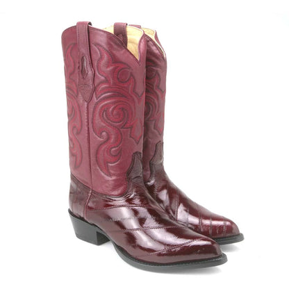 Men’s Los Altos Burgundy Eel Skin Boots – J-Toe Western Cowboy Boots