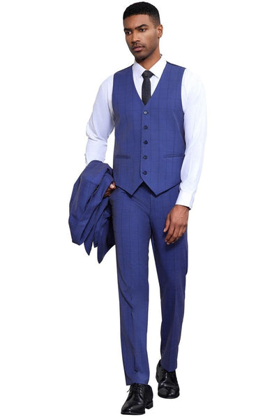 Men's Stacy Adams Modern Fit Vested Tonal Windowpane Plaid Suit in French Blue 4 SM186H1-03-38R  - from alligatorwarehouse.com