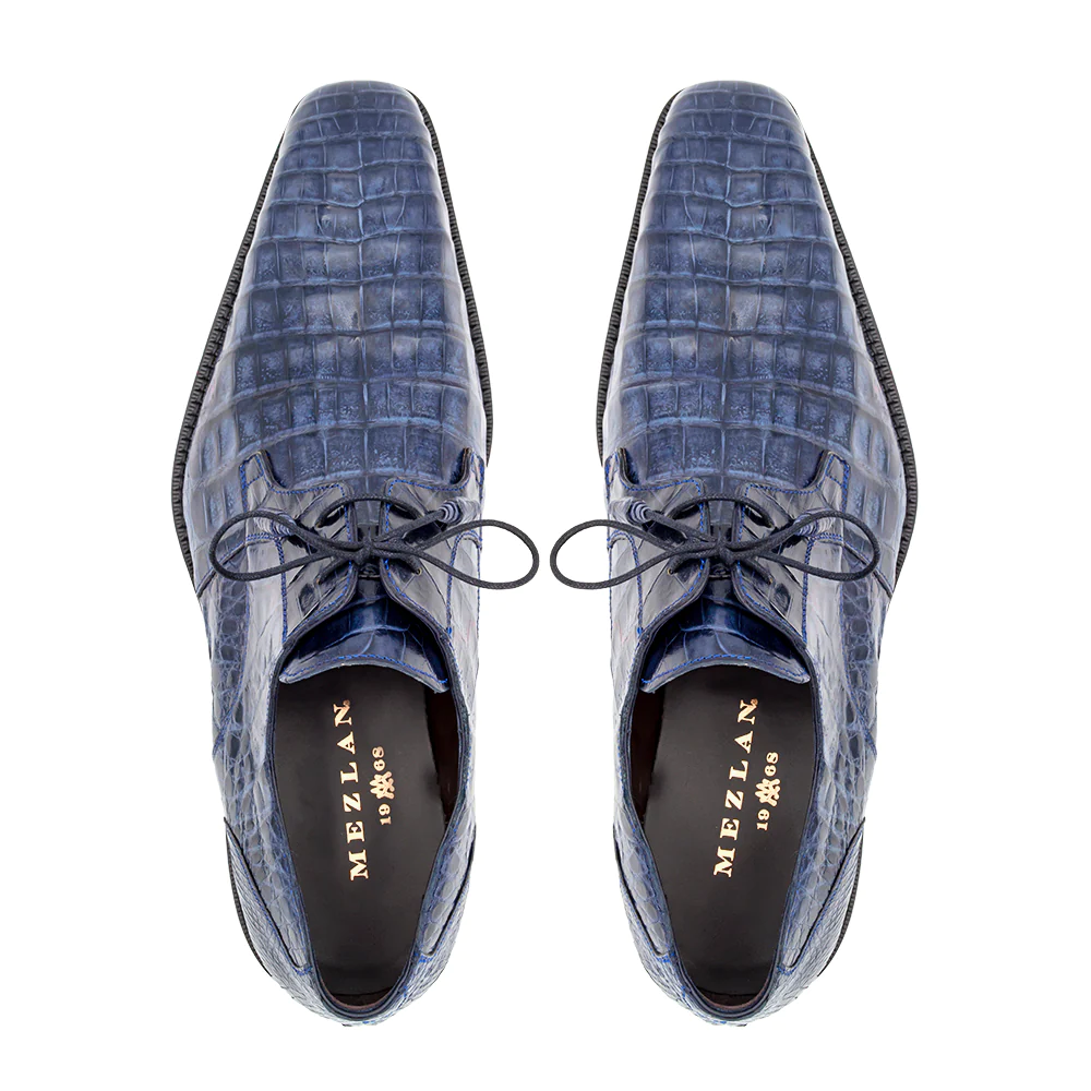 Mezlan Anderson Crocodile Derby Shoes Blue (13584-F)