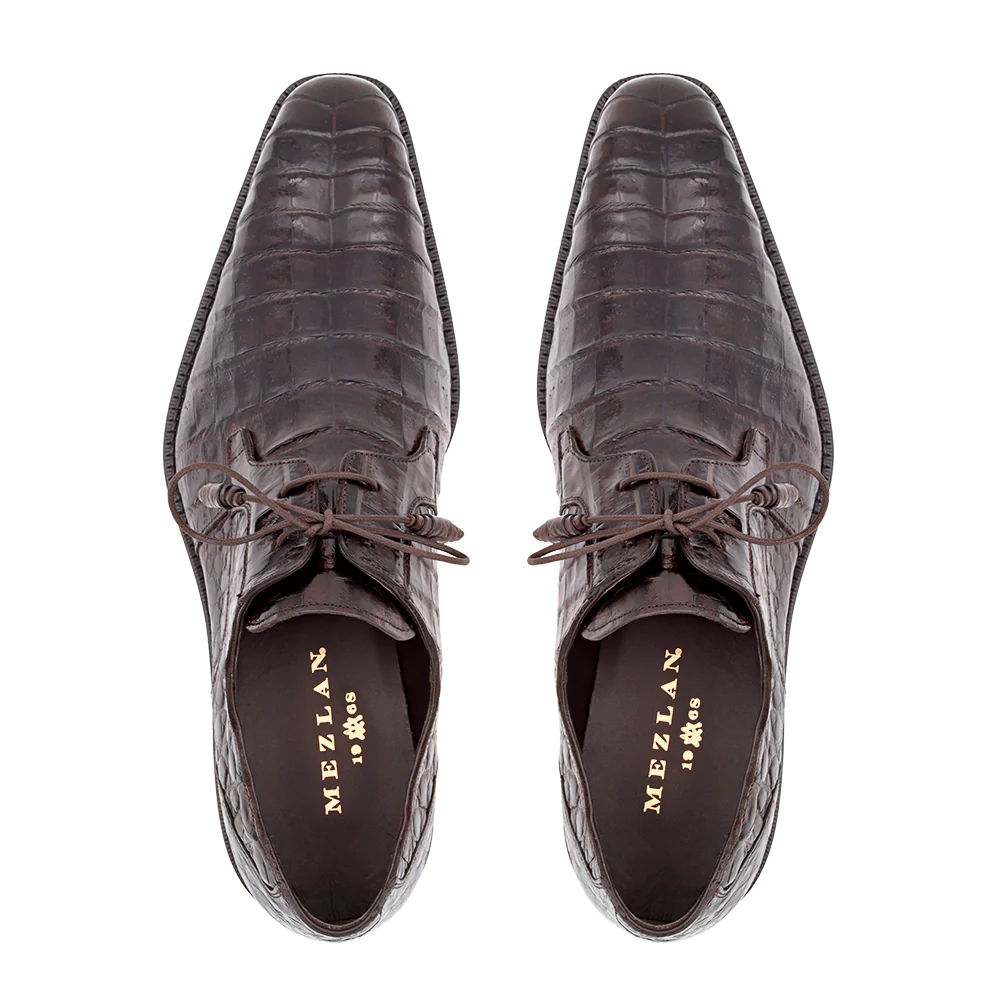Mezlan Anderson Crocodile Derby Shoes Dark Brown (13584-F)