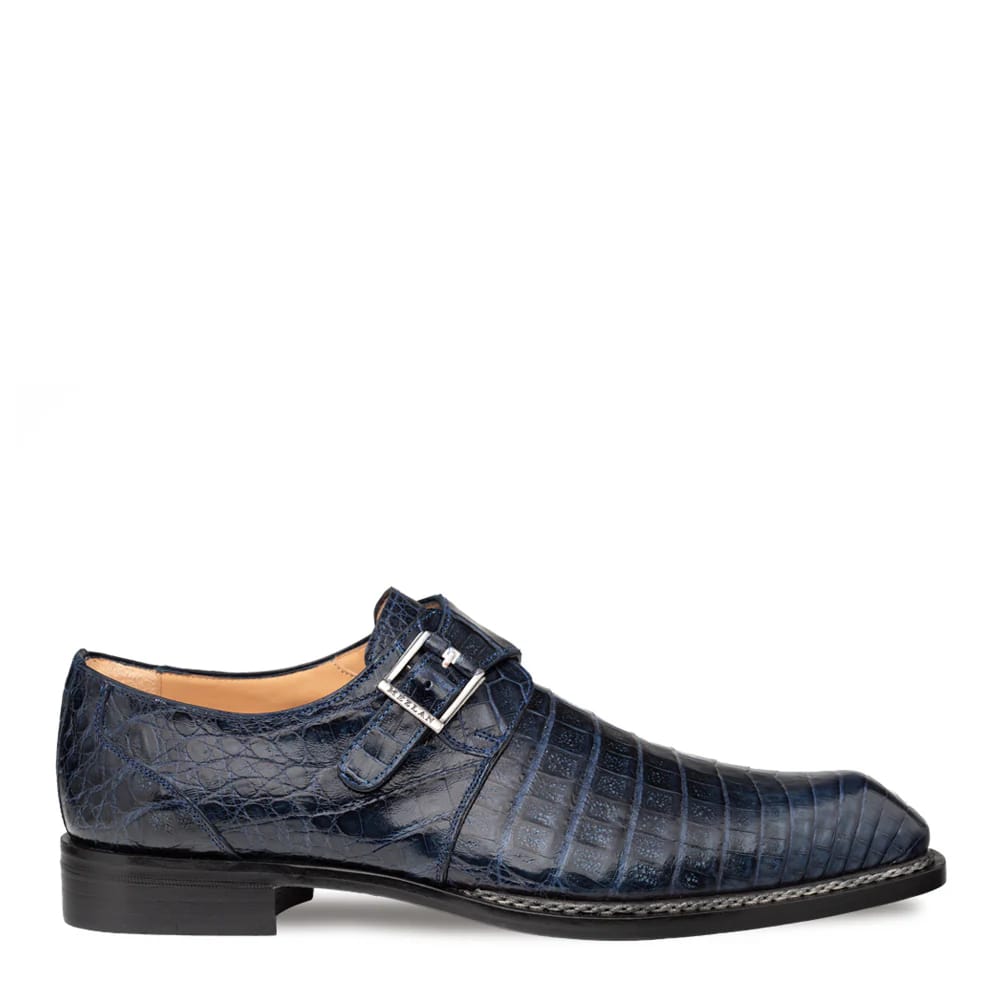Mens Mezlan Prague Double Monk Strap Caiman Crocodile Dress Shoe in Cognac