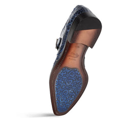 Mens Mezlan Prague Double Monk Strap Caiman Crocodile Dress Shoe in Cognac