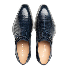Mens Mezlan Prague Double Monk Strap Caiman Crocodile Dress Shoe in Cognac