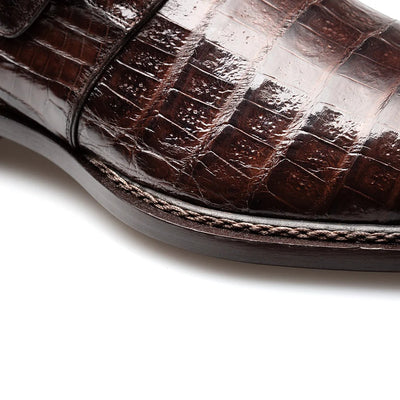 Mens Mezlan Prague Double Monk Strap Caiman Crocodile Dress Shoe in Cognac 3   - from alligatorwarehouse.com