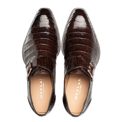 Mens Mezlan Prague Double Monk Strap Caiman Crocodile Dress Shoe in Cognac 5   - from alligatorwarehouse.com