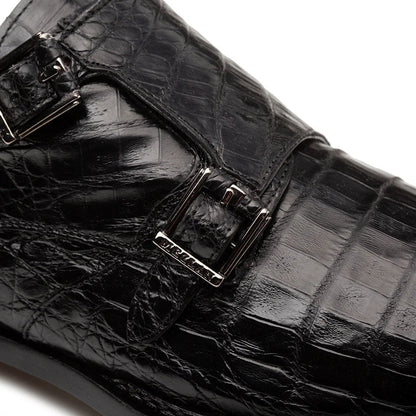 Mezlan Doyers Crocodile Double Monk Strap Black (50176-F)