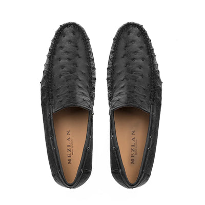 Mens Mezlan Rollini Ostrich Quill Dress Shoe Loafer in Black 15   - from alligatorwarehouse.com