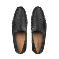 Mens Mezlan Rollini Ostrich Quill Dress Shoe Loafer in Black