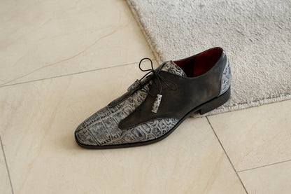 Marco Di Milano Anzio Newspaper Grey Alligator & Calfskin Derby