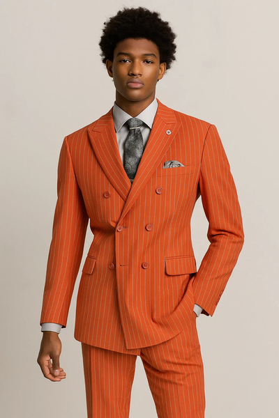 Men’s Slim Fit Canyon Clay Pinstripe Double Breasted Suit