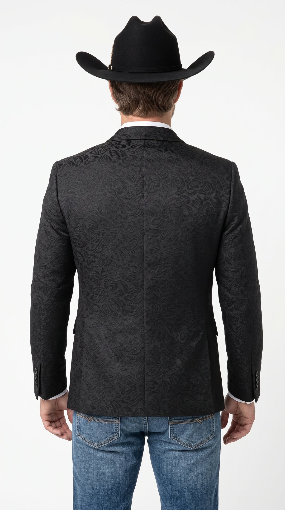 Men’s Black Paisley Jacquard Blazer – Satin Shawl Lapel Western Formal Designer Dinner Jacket