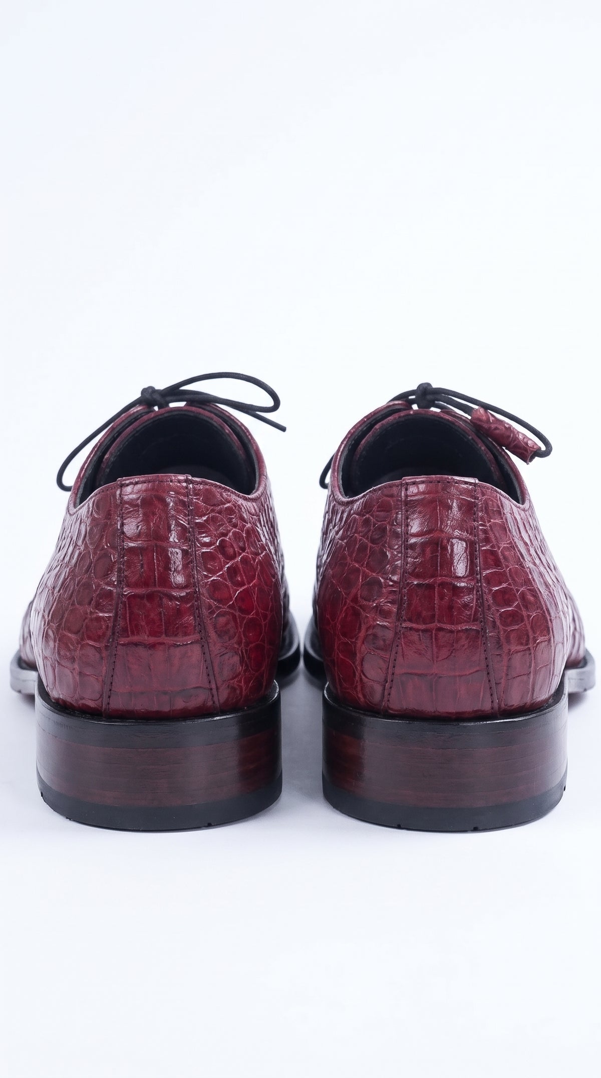 Los Altos Men’s Burgundy Caiman Belly Exotic Leather Shoes – Bicycle Toe Lace-Up Dress Shoes