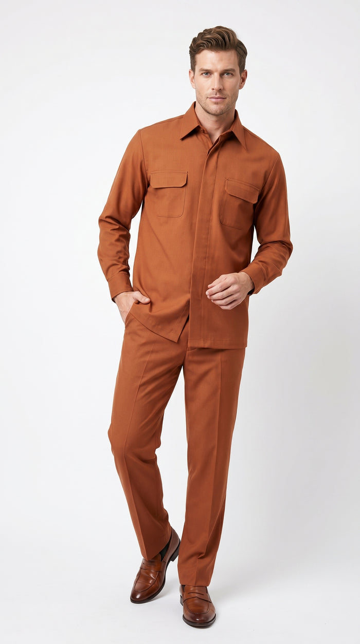 Men’s Apollo King Burgundy 2 Piece Walking Suit with Long Sleeve Shirt Jacket and Matching Pants