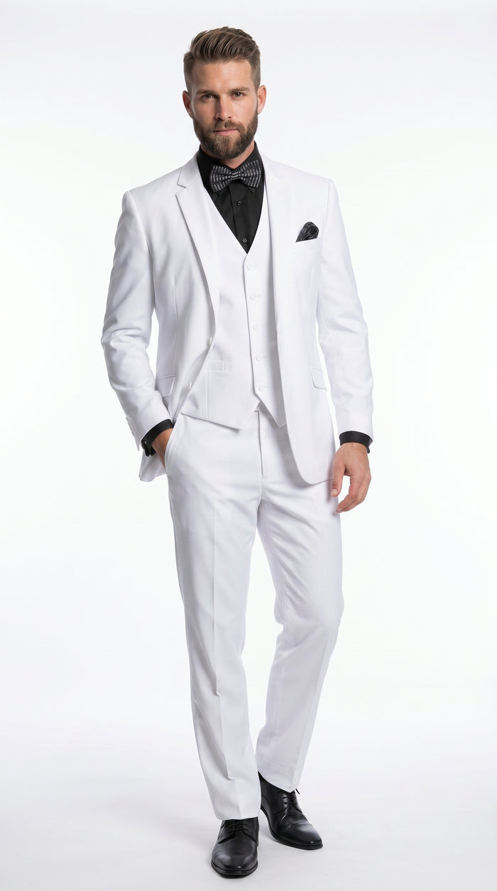 Men’s White Disco Suit with Jacket, Vest and Pants, Saturday Night Style Formal Party Suit