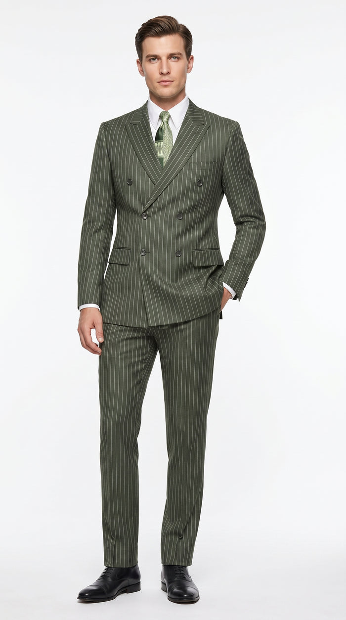 Men’s Charcoal Grey Double Breasted Gangster Pinstripe Suit with Matching Pants