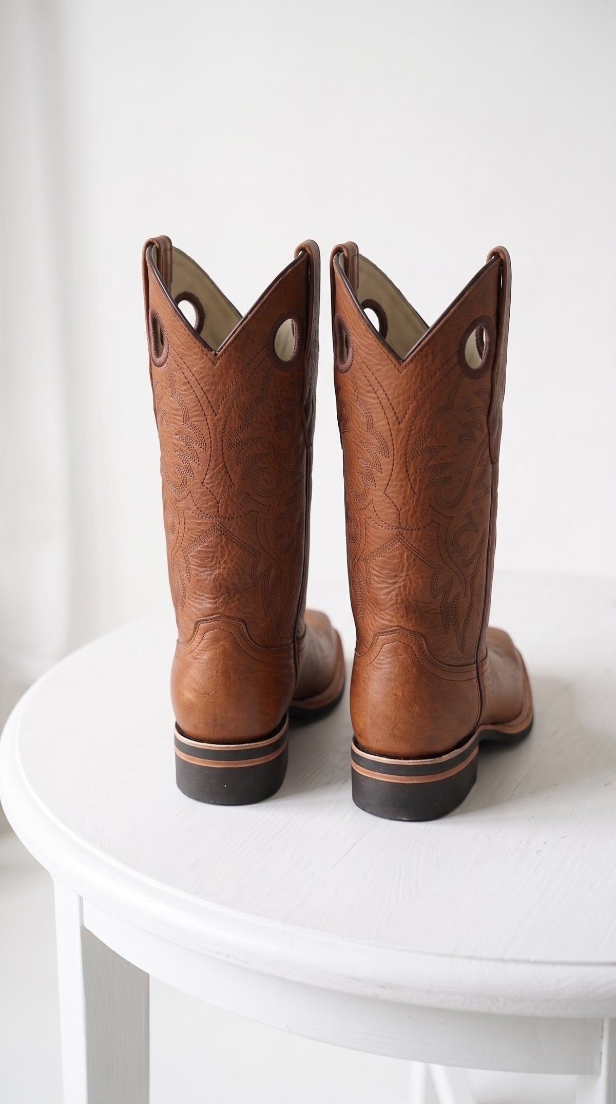 Los Altos Men’s Tan Leather Rodeo Boots, Western Cowboy Square Toe Boots