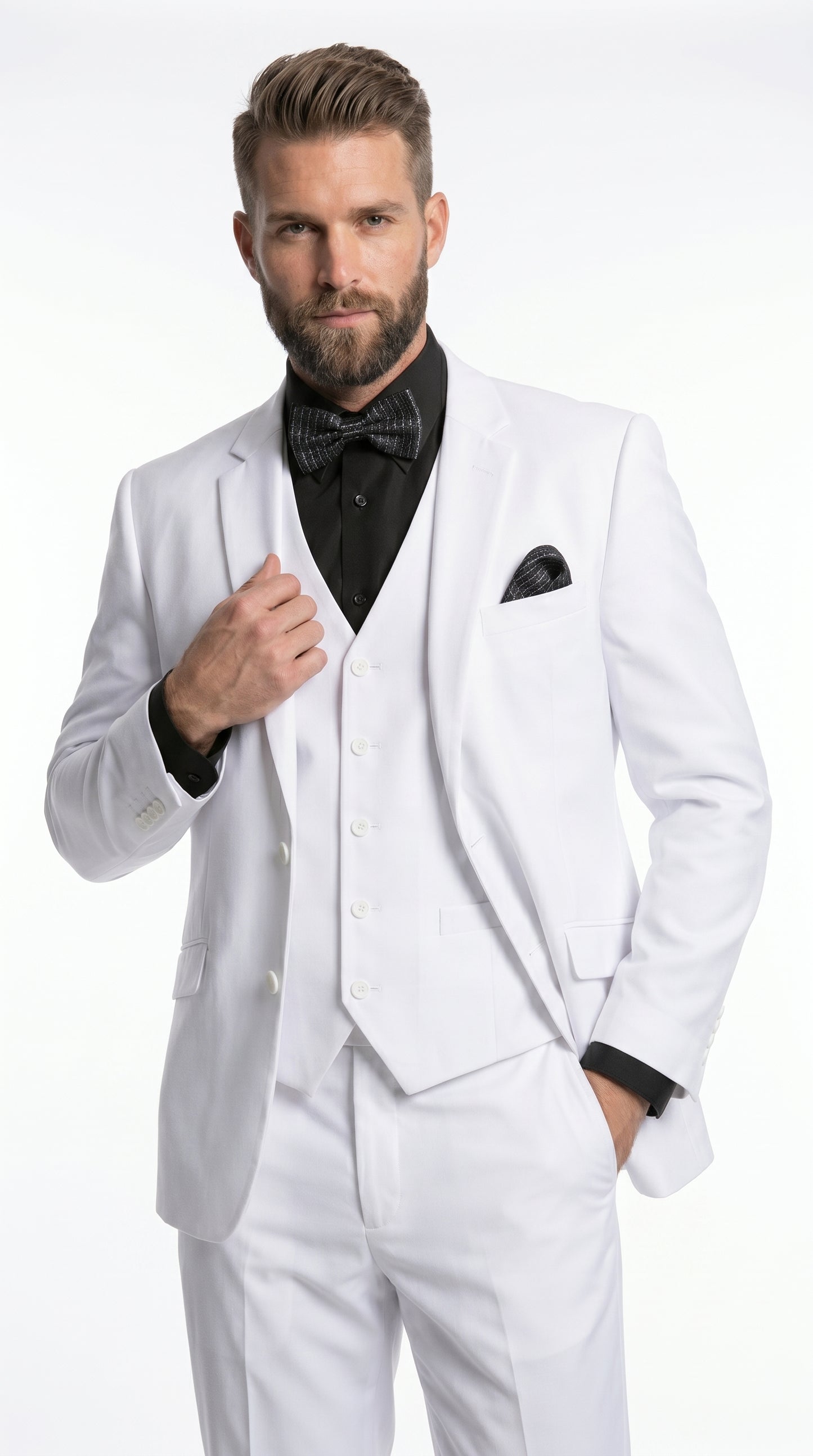 Men’s White Disco Suit with Jacket, Vest and Pants, Saturday Night Style Formal Party Suit
