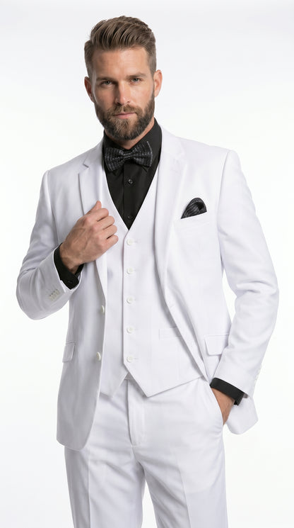 Men’s White Disco Suit with Jacket, Vest and Pants, Saturday Night Style Formal Party Suit