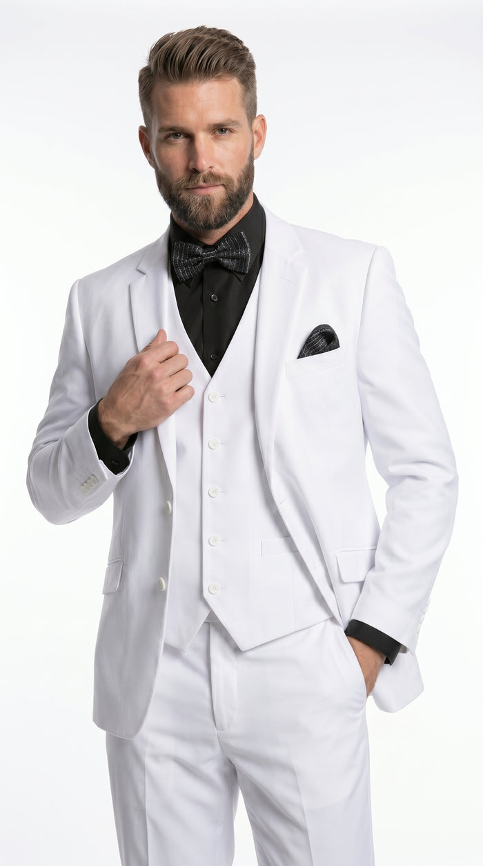 Men’s White Disco Suit with Jacket, Vest and Pants, Saturday Night Style Formal Party Suit