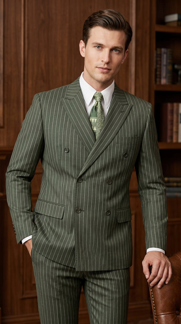 Men’s Charcoal Grey Double Breasted Gangster Pinstripe Suit with Matching Pants