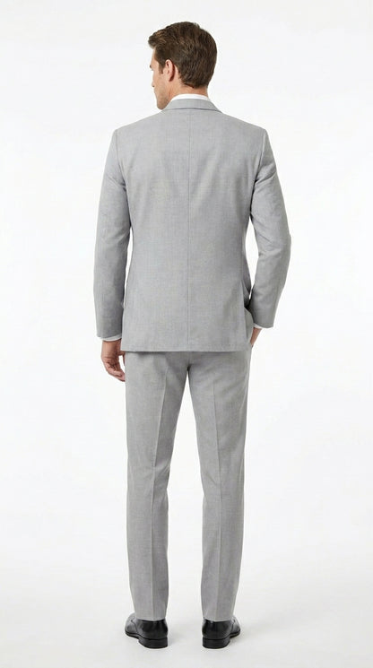 Men’s Light Grey Marseille 1 Button Peak Lapel Tuxedo with Satin Trim, Designer Wedding Suit