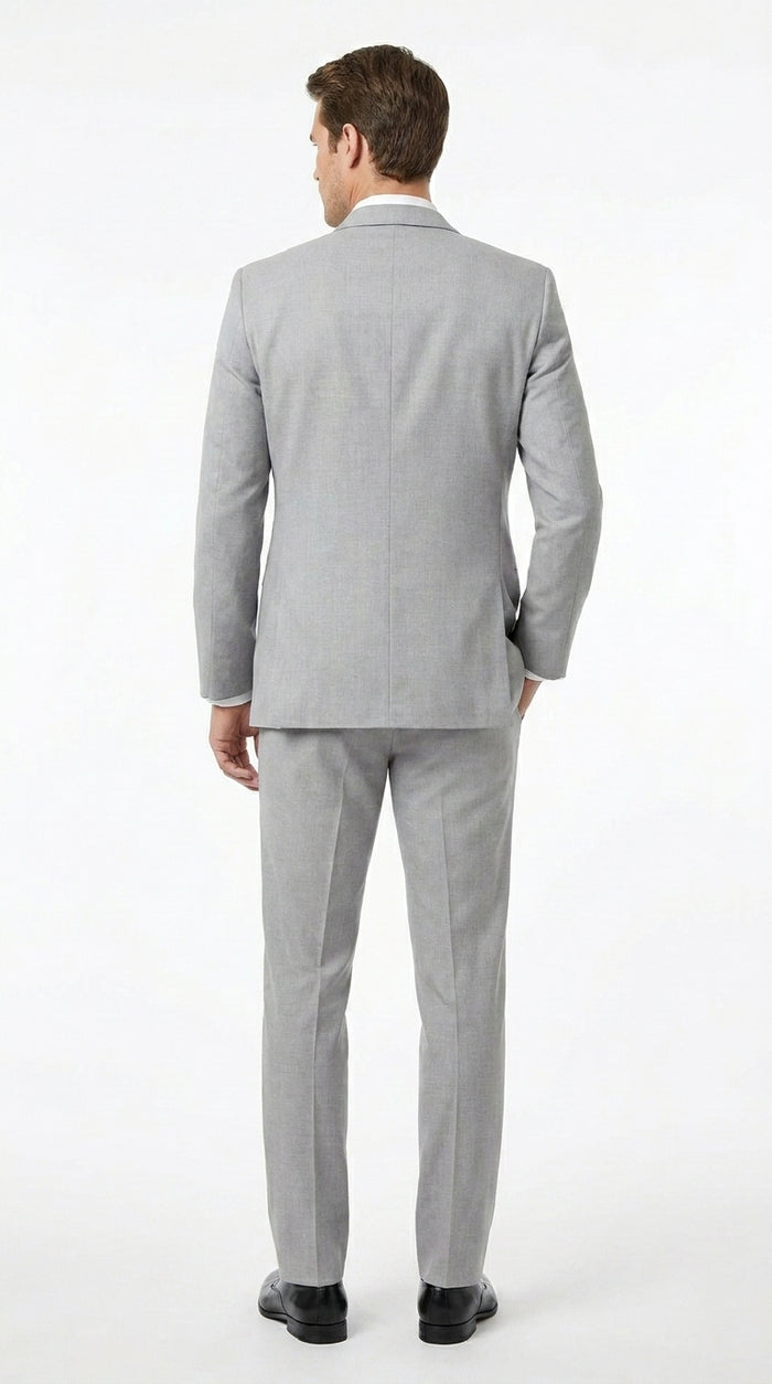 Men’s Light Grey Marseille 1 Button Peak Lapel Tuxedo with Satin Trim, Designer Wedding Suit