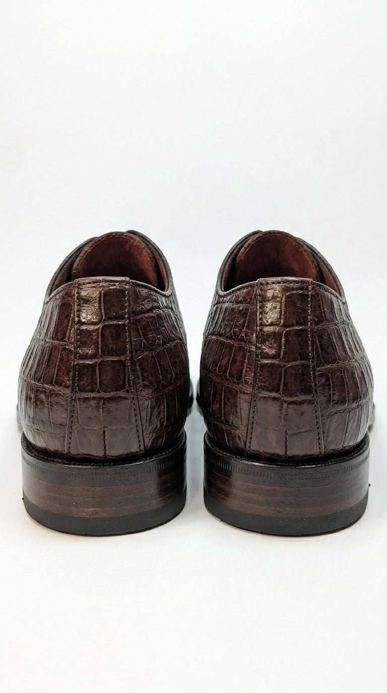 Men’s Los Altos Brown All-Over Crocodile Lace Up Dress Shoes, Exotic Formal Wedding Shoes