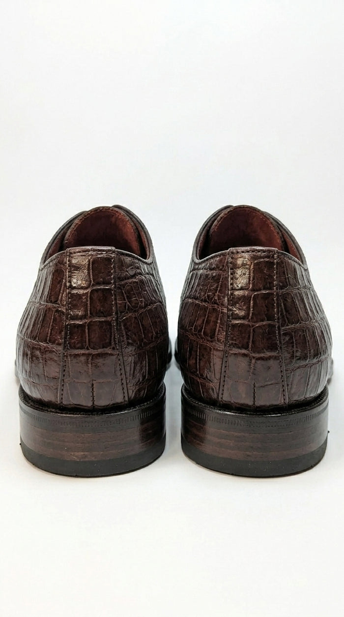 Men’s Los Altos Brown All-Over Crocodile Lace Up Dress Shoes, Exotic Formal Wedding Shoes
