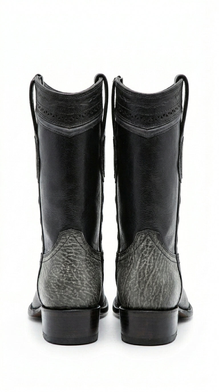 Men’s Wild West Black Shark and Deer Short Boots, Dubai Toe Western Dress Boots 279BF09
