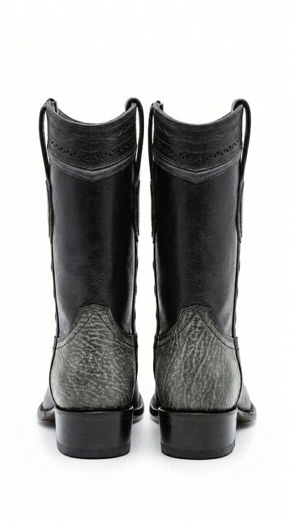 Men’s Wild West Black Shark and Deer Short Boots, Dubai Toe Western Dress Boots 279BF09