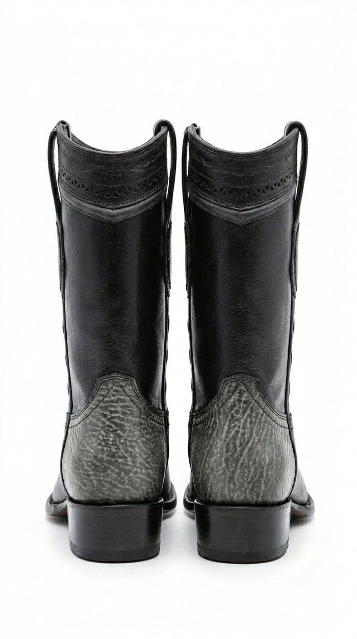 Men’s Wild West Black Shark and Deer Short Boots, Dubai Toe Western Dress Boots 279BF09