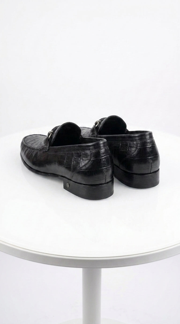 Lombardy Men’s Crocodile Calfskin Bit Loafers, Exotic Dress Casual Slip-On Shoes