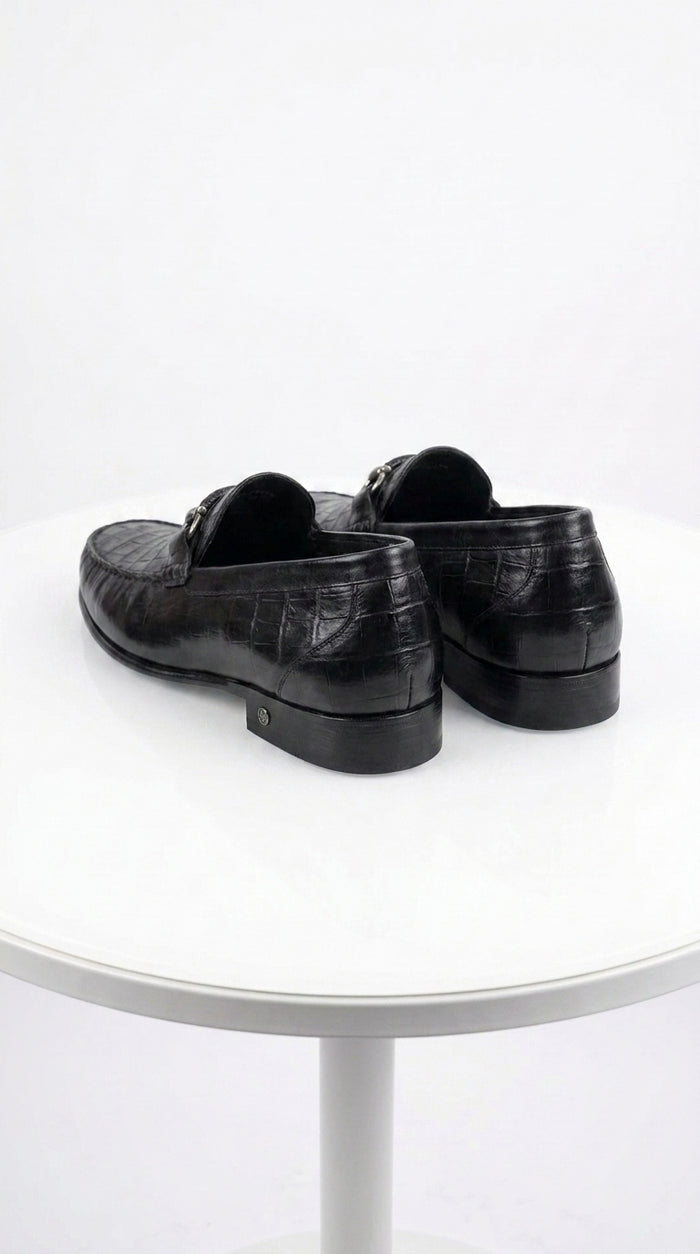 Lombardy Men’s Crocodile Calfskin Bit Loafers, Exotic Dress Casual Slip-On Shoes