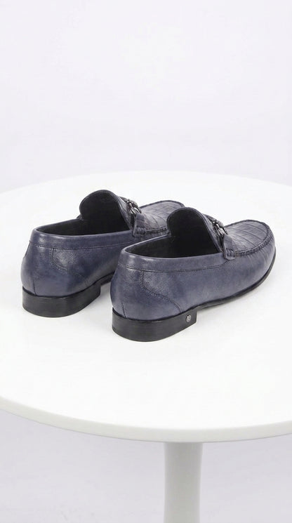 Lombardy Men’s Crocodile Calfskin Bit Loafers, Exotic Dress Casual Slip-On Shoes