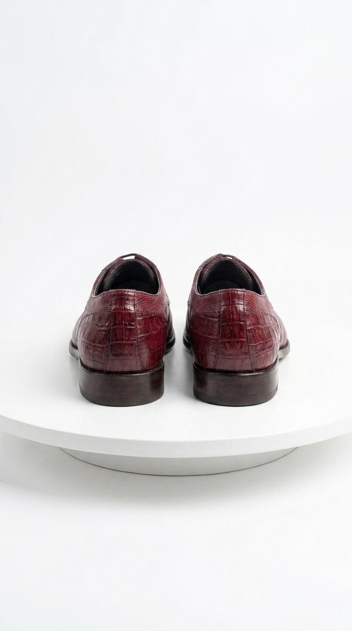 Men’s Los Altos Burgundy Lizard Crocodile Bike Toe Shoes, Exotic Lace Up Dress Shoes