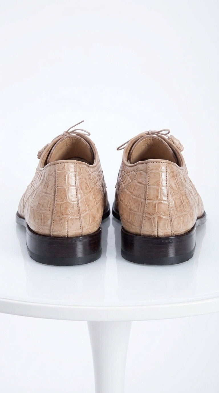 Men’s Los Altos Tan Crocodile Gator Shoes, Exotic Lace Up Dress Shoes