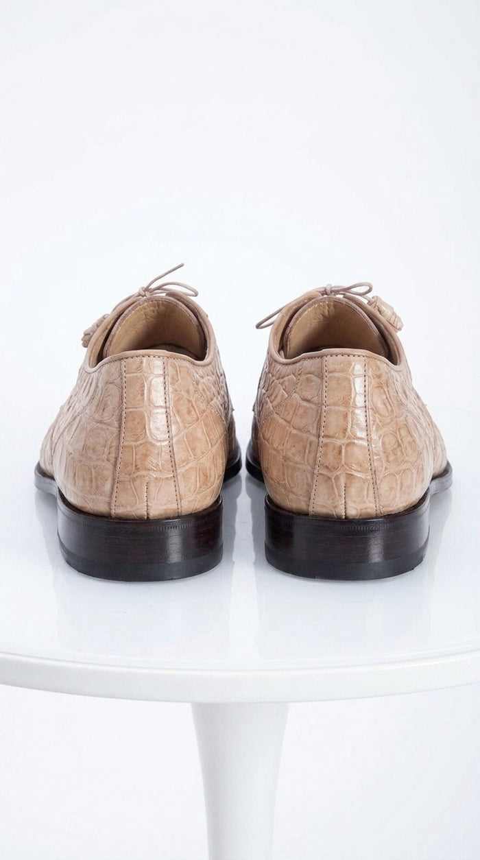 Men’s Los Altos Tan Crocodile Gator Shoes, Exotic Lace Up Dress Shoes