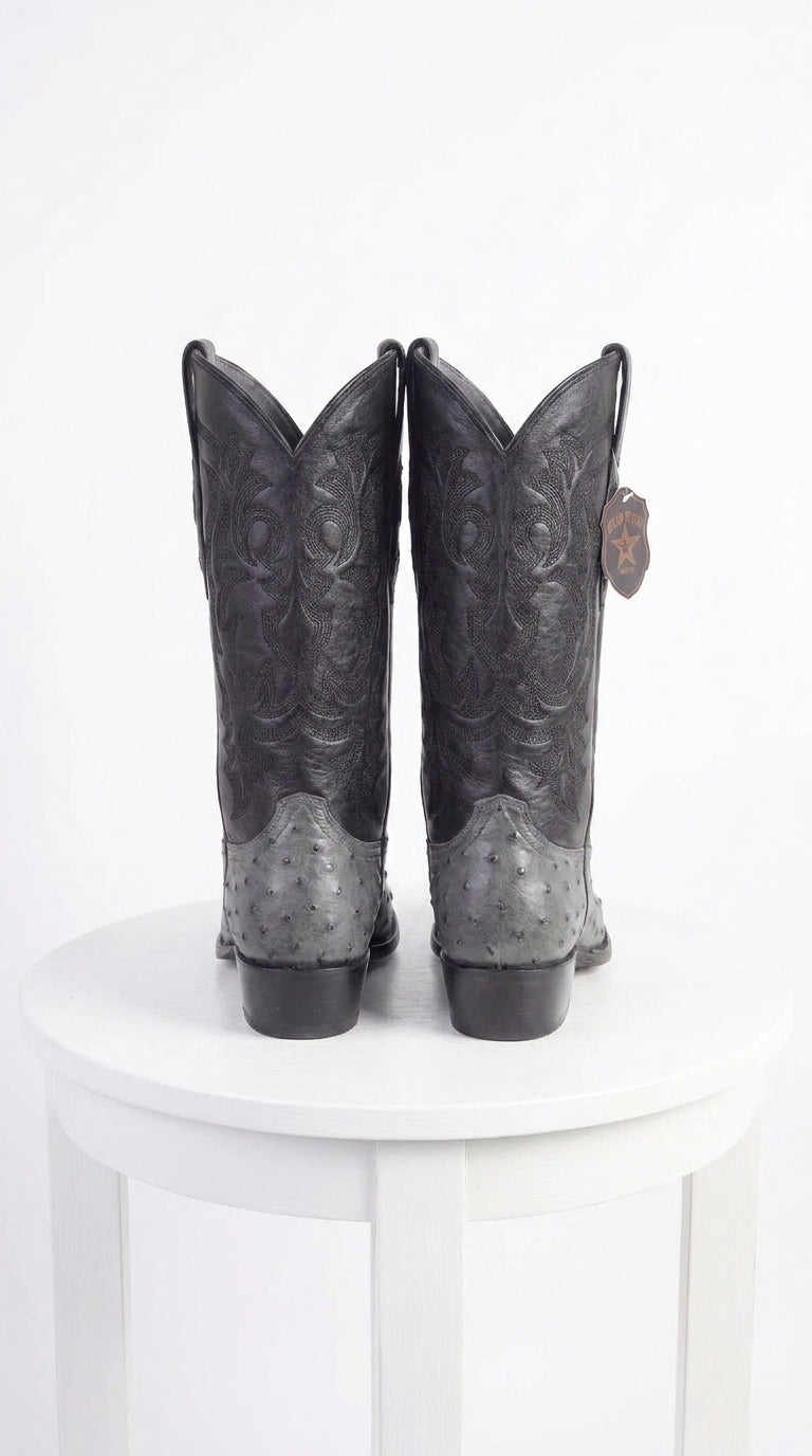 Men’s Los Altos Gray Genuine Ostrich Round Toe Boots, Exotic Western Cowboy Dress Boots