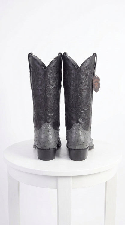 Men’s Los Altos Gray Genuine Ostrich Round Toe Boots, Exotic Western Cowboy Dress Boots