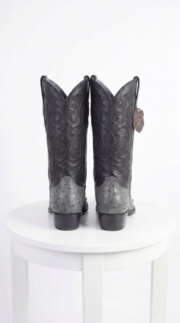 Men’s Los Altos Gray Genuine Ostrich Round Toe Boots, Exotic Western Cowboy Dress Boots