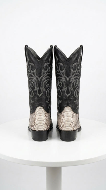 Men’s Los Altos Natural Python Snakeskin Round Toe Boots, Exotic Western Cowboy Dress Boots