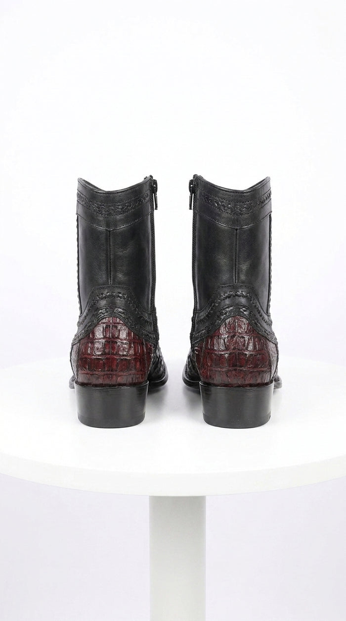 Men’s Los Altos Black Cherry Caiman Tail Low Shaft Boots, European Square Toe Dress Boots