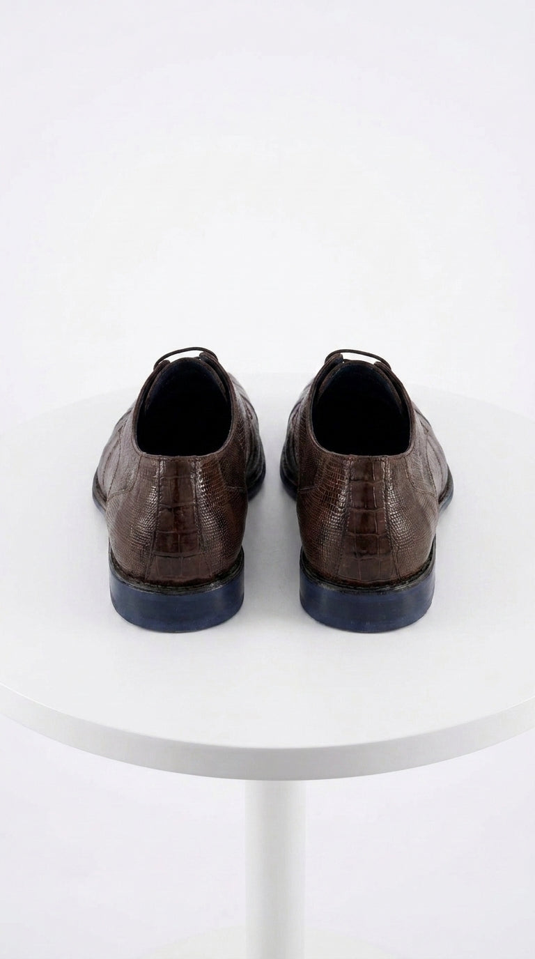 Men’s Los Altos Brown Lizard Crocodile Cap Toe Shoes, Exotic Lace-Up Dress Shoes