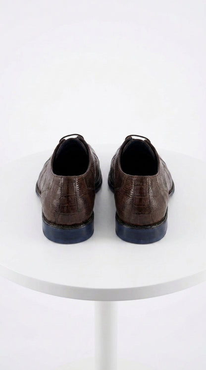 Men’s Los Altos Brown Lizard Crocodile Cap Toe Shoes, Exotic Lace-Up Dress Shoes