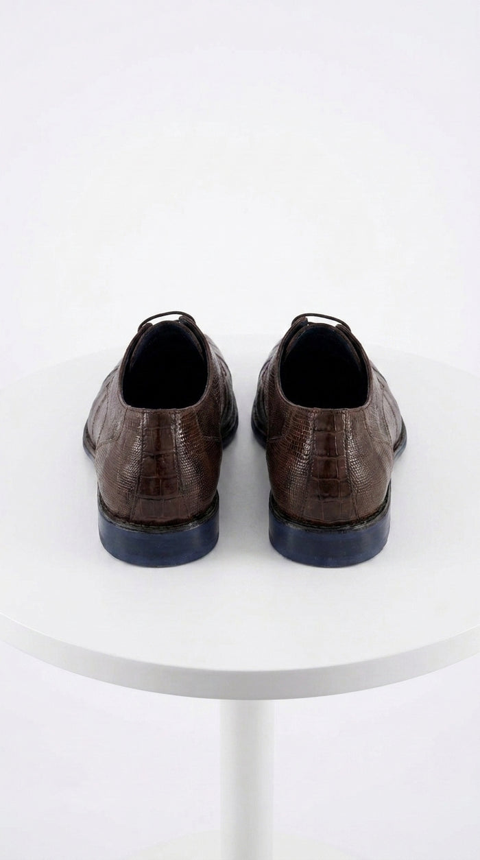 Men’s Los Altos Brown Lizard Crocodile Cap Toe Shoes, Exotic Lace-Up Dress Shoes
